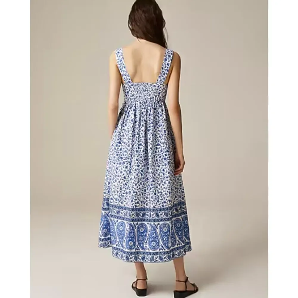 J Crew Square Neck Midi Dress 6 Blue Bandana Floral NWT CK798 J.Crew Western